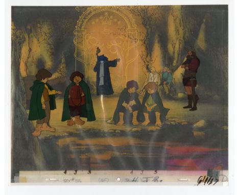 THE LORD OF THE RINGS (1978) - Multi-Character Doors of Durin Production Cel Setup on Presentation Background - A rare multi-