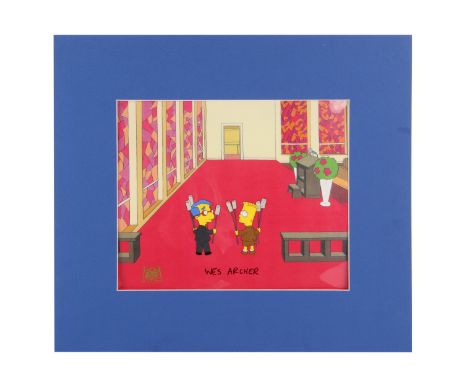 SIMPSONS, THE (TV SERIES, 1989-PRESENT) - Bart and Milhouse Inside Church Original Production Animation Cel Signed by Wes Arc