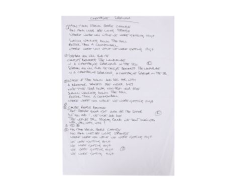 OASIS - Noel Gallagher Handwritten "Champagne Supernova" Lyrics - The lyrics for the Oasis song "Champagne Supernova", handwr