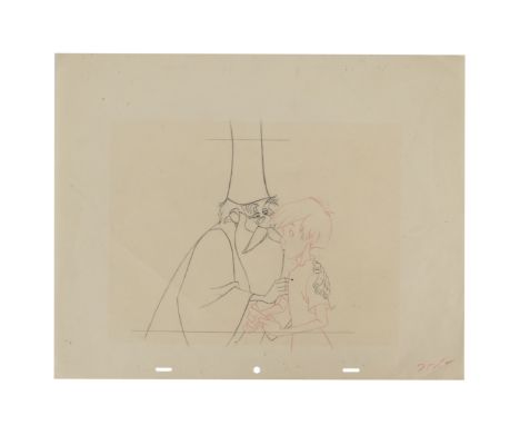 SWORD IN THE STONE, THE (1963) - Merlin Holding Wart Original Production Pencil Drawing - An original production drawing of M