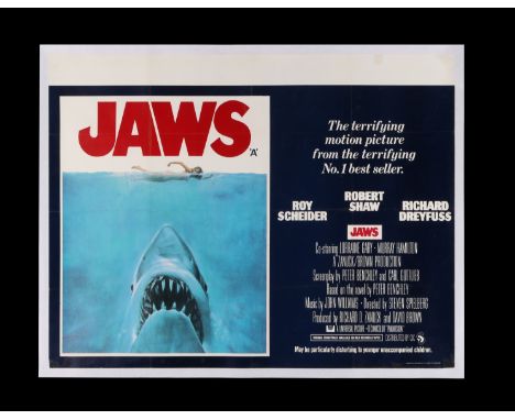 JAWS (1975) - UK Quad, 1975 - Linen-Backed - A UK Quad poster for Steven Spielberg's classic Jaws (celebrating its 50th anniv