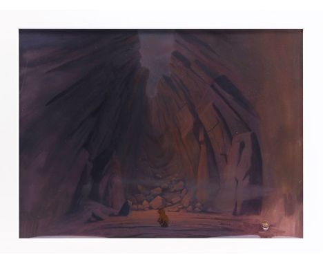 THE LION KING (1994) - Simba Cel and Production Background - A dramatic setup comprising the hand-painted production backgrou