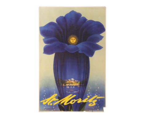 TRAVEL POSTER - St. Moritz Travel Poster by Leo Keck, 1952 - A vintage poster from 1952 by Leo Keck advertising the high Alpi