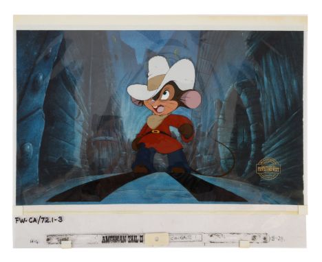 AN AMERICAN TAIL: FIEVEL GOES WEST (1991) - Fievel Original Animation Cel and Presentation Background - An original productio