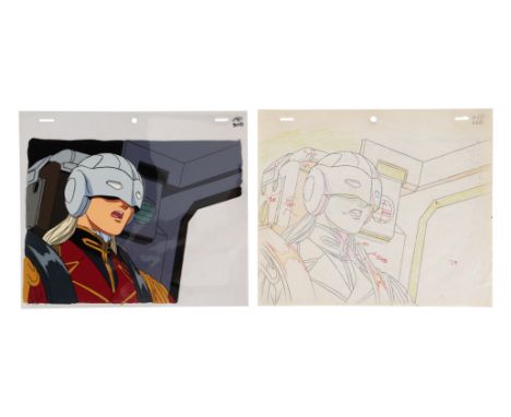GUNDAM FRANCHISE (1979-PRESENT) - Zechs Marquise Original Production Cel and Matching Drawing - A production setup featuring 