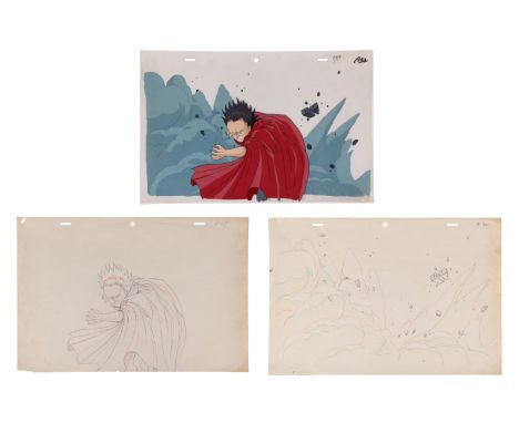 AKIRA (1988) - Two Tetsuo Production Cels with Matching Drawings - Two production animation cels and matching production draw