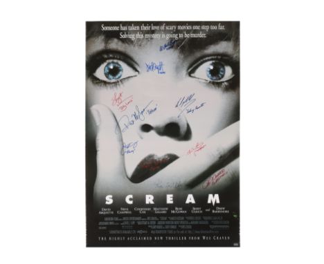 SCREAM (1996) - Cast-Autographed Poster -A cast-autographed one-sheet poster from Wes Craven's horror film Scream. The poster