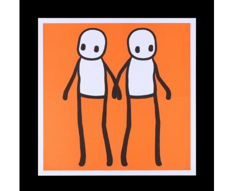 STIK - Holding Hands Print (Orange), 2020 - A "Holding Hands" lithographic print by STIK, British b.1979 -As a gesture of kin