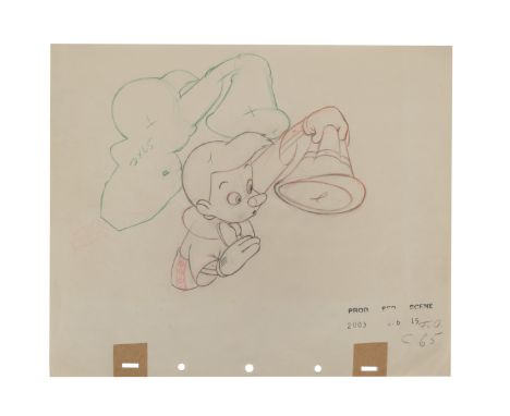 PINOCCHIO (1940) - Pinocchio Lifting Hat Original Production Pencil Drawing - An original production drawing of Pinocchio fro