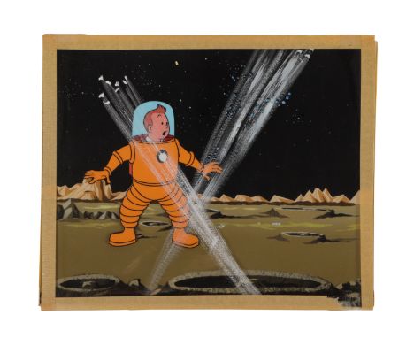 LES ADVENTURES DE TINTIN (TV SERIES, 1959-1964) - Tintin Destination Moon Original Production Cel and Hand-Painted Background