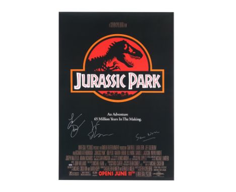 JURASSIC PARK (1993) - Jeff Goldblum, Sam Neill and Laura Dern Autographed Poster - A poster autographed by three principal c