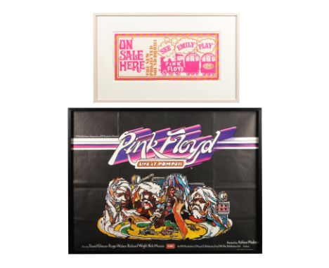 PINK FLOYD - Framed "See Emily Play" EMI Promo Banner and Live At Pompeii UK Quad, 1967 and 1972 - Two promotional posters fo