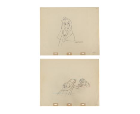 SLEEPING BEAUTY (1959) - Two Princess Aurora Original Production Pencil Drawings, One Signed by Marc Davis - A pair of origin