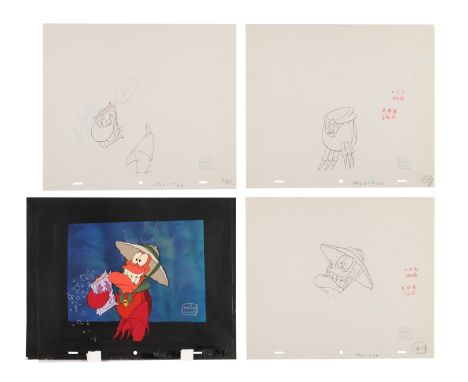 LITTLE MERMAID, THE (TV SERIES, 1992-1994) - Sebastian Grinning Original Production Cel, Background and Matching Drawings - A