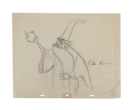 SWORD IN THE STONE, THE (1963) - Merlin Original Production Pencil Drawing Signed by Ollie Johnston - An original production 