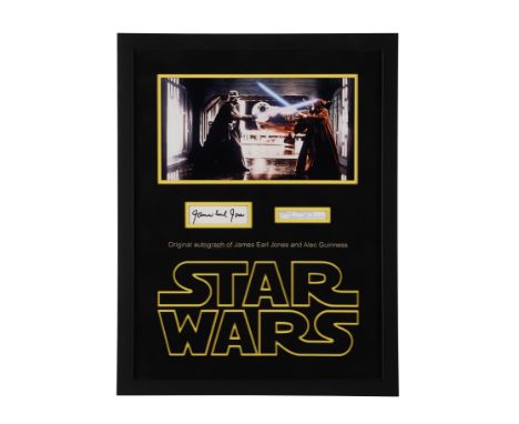 STAR WARS: A NEW HOPE (1977) - Alec Guinness and James Earl Jones Autograph Display - A framed display containing autographs 