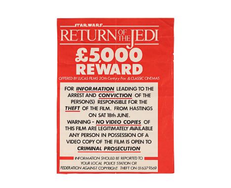 STAR WARS: RETURN OF THE JEDI (1983) - Reward Poster - The launch of home video machines during the late 1970s gave birth to 