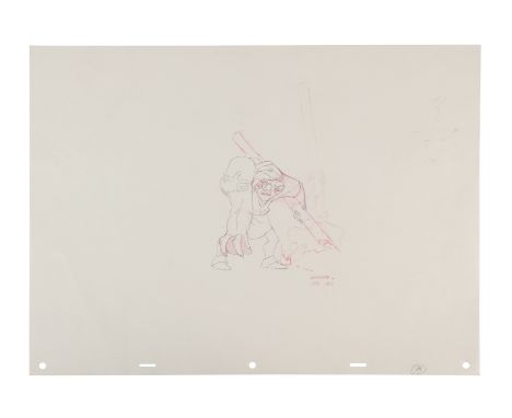 THE HUNCHBACK OF NOTRE DAME (1996) - Quasimodo Carrying Esmeralda Original Production Pencil Drawing - A full-figure producti