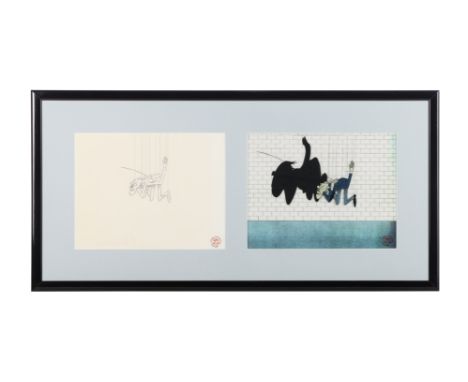 PINK FLOYD: THE WALL (1982) - Original Framed Teacher Marionette Production Cel and Pencil Drawing Display - An original prod