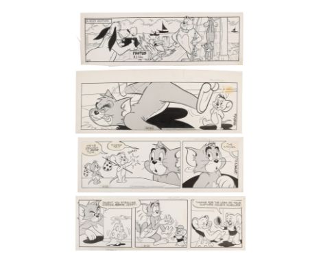 TOM &amp; JERRY (1940-PRESENT) - Set of Four Original Hand-Drawn Comic Strips Signed by Kelley Jarvis and Richard Maurizio - 