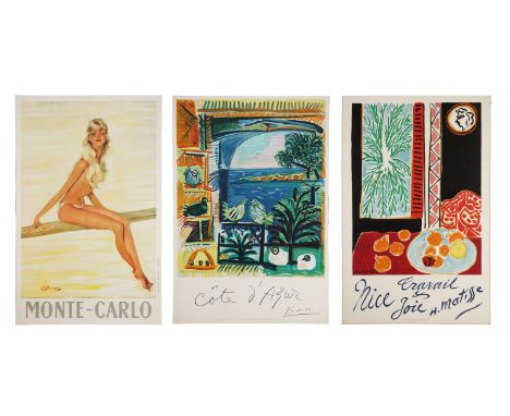 TRAVEL POSTER - Three Vintage Travel Advertising Posters by Pablo Picasso, Henri Matisse and Jean Gabriel Domergue - Three co