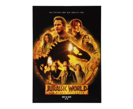 JURASSIC WORLD DOMINION (2022) - Cast-Autographed German A1 Poster - A cast-autographed German A1 poster from the promotion o