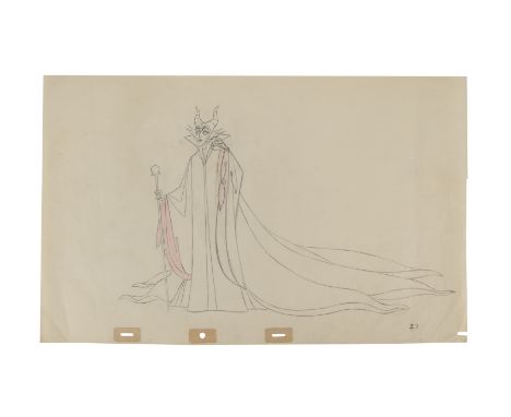 SLEEPING BEAUTY (1959) - Maleficent Full-Figure Original Pan Production Pencil Drawing - An original pan production drawing o
