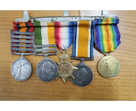 A group of five medals including South Africa Campaign medal with clasps four Transvaal, Relief of Ladysmith, Orange Free Sta