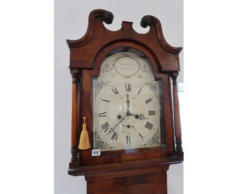 An 8 day longcase clock with a painted arched dial signed Wilson, Cambridge with calendar and second hands in a mahogany case