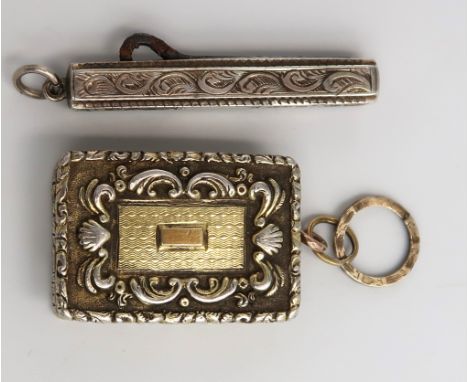A Georgian silver hallmarked gilt vinaigrette with scallop and spray decoration with engine turned decoration to top and back