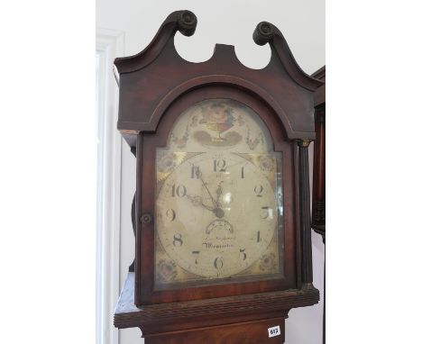 A 30 hour longcase clock with a painted dial in a mahogany case with its weight and pendulum signed Stephenson Warminster - n