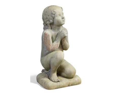 A lead figure of a child kneeling at prayer, 20th century, on a separate 'cushion' base, 70cm highProvenance: Property from t