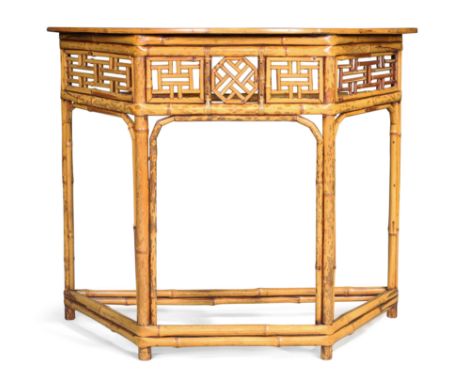 A Chinese elm and bamboo demi lune console table, 19th century,&nbsp;82cm high, 101cm wide, 50cm deep