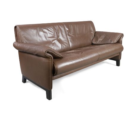 A De Sede brown leather two seat sofa, last quarter 20th century, on ebonised base and feet, 80cm high, 170cm wide, 75cm deep