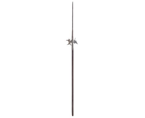 A halberd, possibly Venetian or Austrian, 16th century, with unusual quadrangular central spike and crescent shaped axe-blade