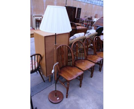 A RETRO TEAK STANDARD LAMP WITH SHADE
