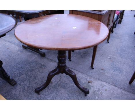 A 19TH CENTURY MAHOGANY TILT-TOP TRIPOD TABLE ON TURNED AND WRITHEN COLUMN, 32" DIAMETER