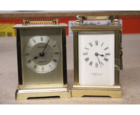 A METAMEC CARRIAGE CLOCK TOGETHER WIT A FURTHER GARRARD AND CO CARRIAGE CLOCK