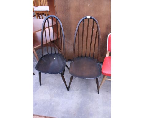 A PAIR OF ERCOL SPINDLE BACK DINING CHAIRS