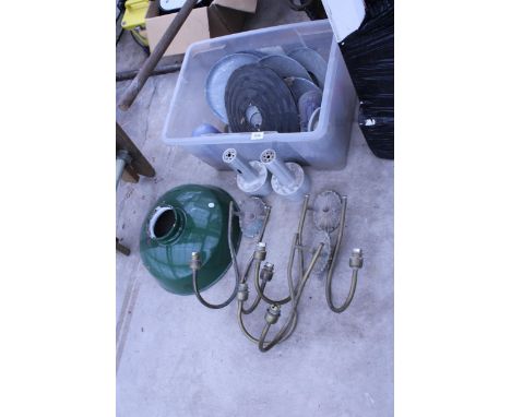 AN ASSORTMENT OF VINTAGE LIGHT FITTINGS AND SHADES
