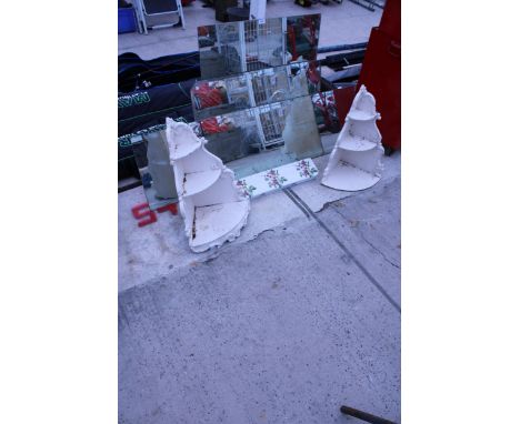 AN ASSORTMENT OF MIRRORS, A CERAMIC SHELF AND TWO CORNER SHELVES