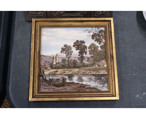 A VICTORIAN MINTON HAND PAINTED TILE - FRAMED