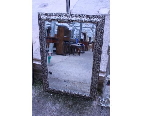 A SILVER GILT EFFECT BEVEL EDGE WALL MIRROR, 41" X 28"