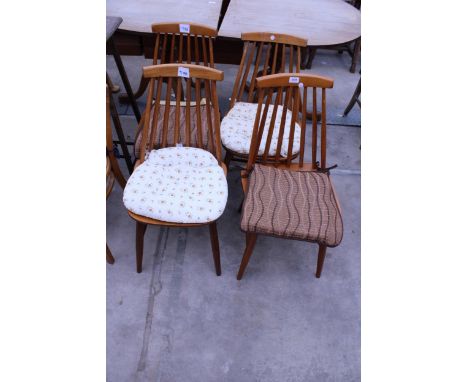 FOUR ERCOL STYLE STICK BACK KITCHEN CHAIRS, 1950'S KITCHEN CHAIR AND A JARDINIER STAND