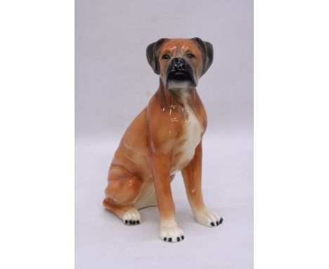 A LARGE CERAMIC, KINGSTON POTTERY, MODEL OF A BOXER DOG, HEIGHT 28CM