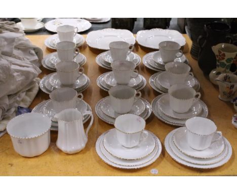 A PHOENIX, WHITE WITH GILDED RIMS, CHINA TEASET TO INCLUDE CAKE PLATES, A CREAM JUG, SUGAR BOWL, CUPS, SAUCERS AND SIDE PLATE