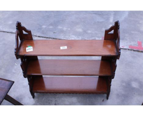A VICTORIAN MAHOGANY THREE TIER WALL SHELF