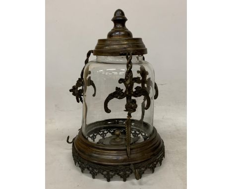 A RENAISSANCE STYLE BELL JAR LANTERN PENDANT WITH THREE WINGED GARGOYLES
