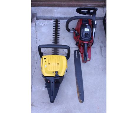 AN EINHELL PETROL CHAINSAW AND A A MCCULLOCH PETROL HEDGE TRIMMER