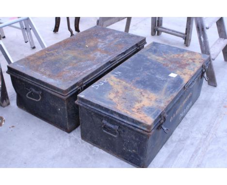 TWO VINTAGE TIN TRAVEL TRUNKS